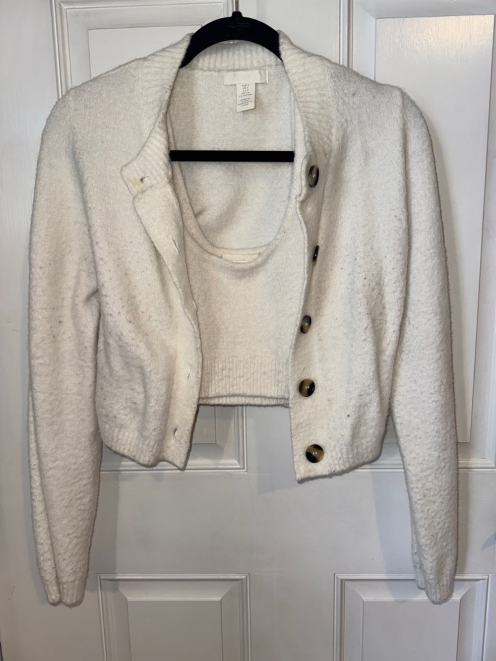 Women's White Button-Front Sweater and Sweater Tank Top